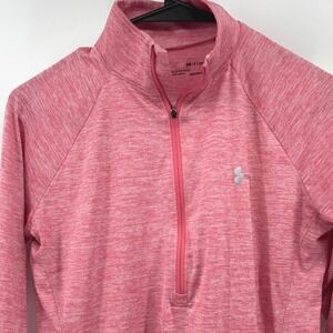 Under Armour Womens Pink Space Dye HeatGear Quarter Zip‎ Long Sleeve Pullover SM